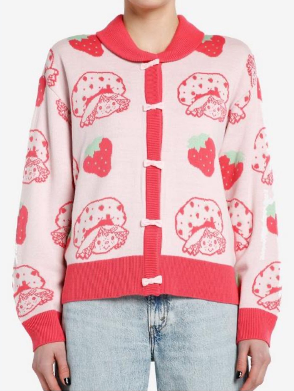 Hot Topic Strawberry Shortcake Bow Cardigan Pink Size M - Picture 12 of 12